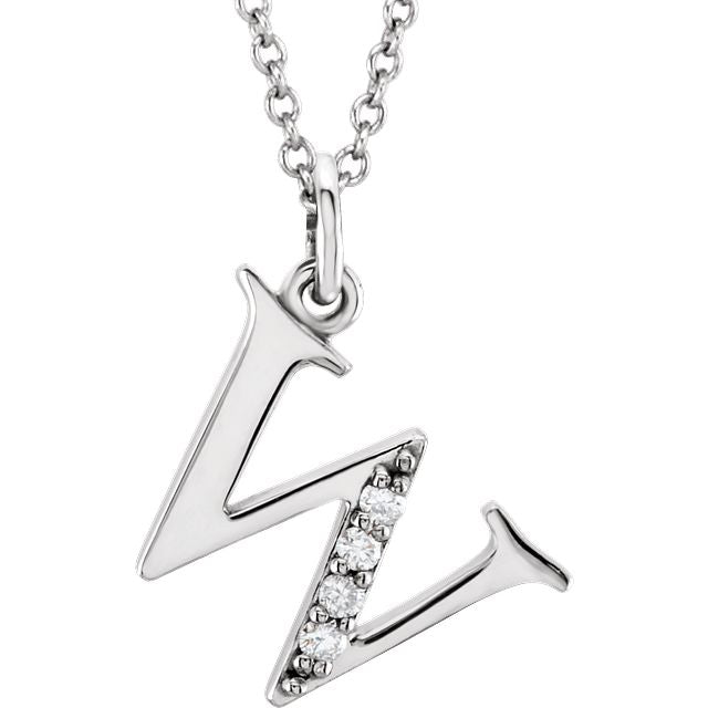 Lower Case Initial Necklace with Diamonds 14k Solid White Gold Letter w