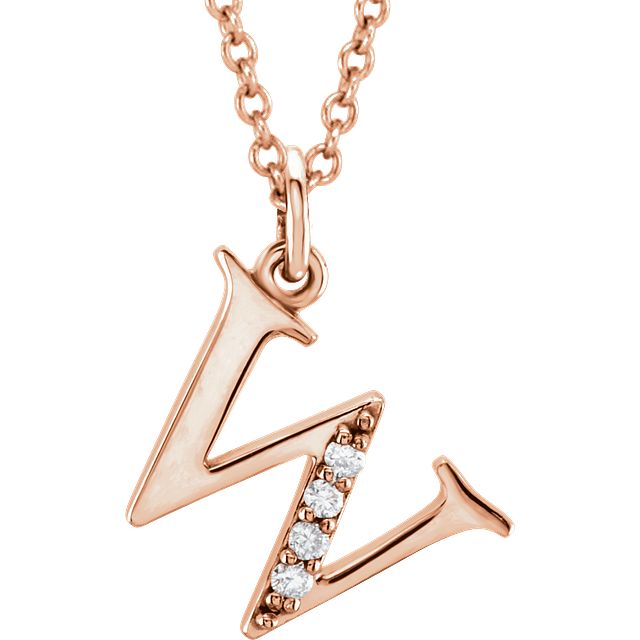 Lower Case Initial Necklace with Diamonds 14k Solid Rose Gold Letter w