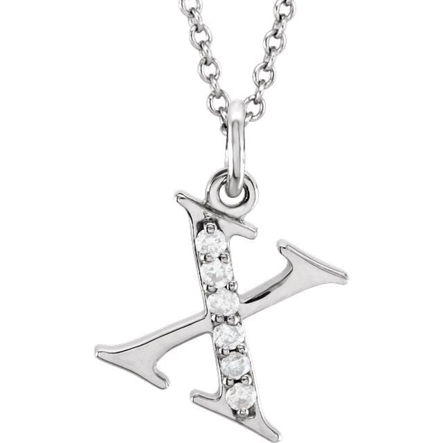 Lower Case Initial Necklace with Diamonds 14k Solid White Gold Letter x