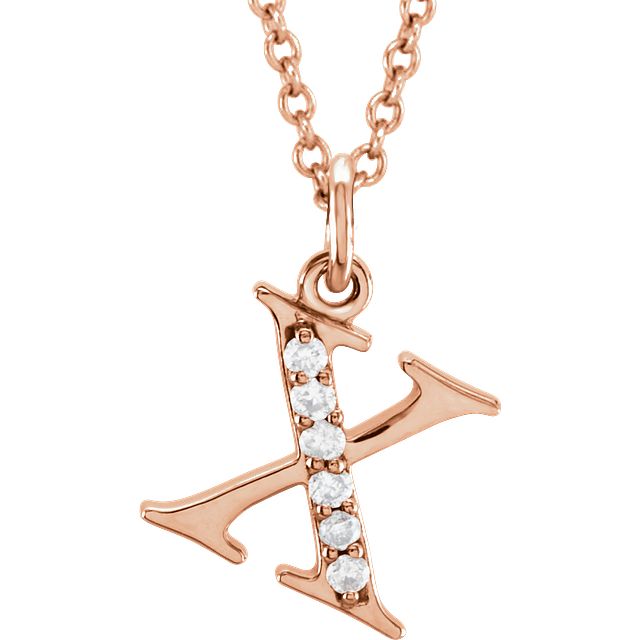 Lower Case Initial Necklace with Diamonds 14k Solid Rose Gold Letter x