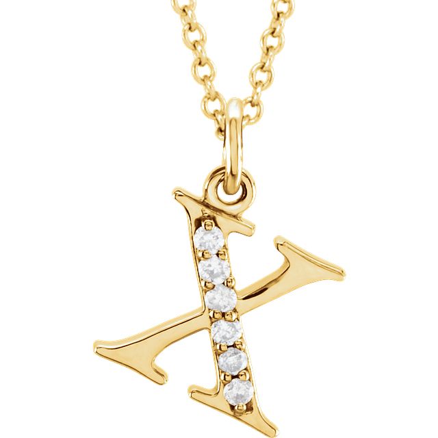 Lower Case Initial Necklace with Diamonds 14k Solid Yellow Gold Letter x