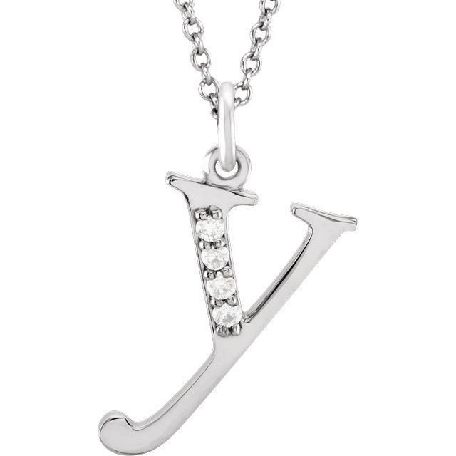 14K Solid White Gold Initial Necklace