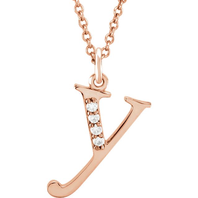 Lower Case Initial Necklace with Diamonds 14k Solid Rose Gold Letter y