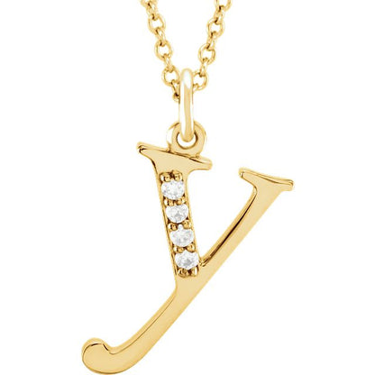 Lower Case Initial Necklace with Diamonds 14k Solid Yellow Gold Letter y