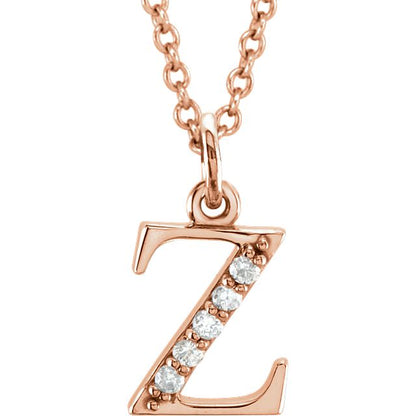 Lower Case Initial Necklace with Diamonds 14k Solid Rose Gold Letter z
