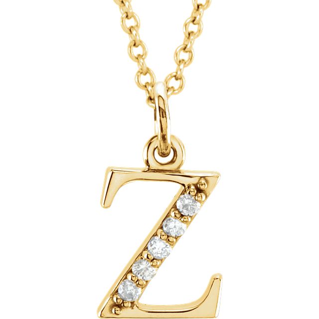 Lower Case Initial Necklace with Diamonds 14k Solid Yellow Gold Letter z